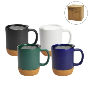 Ceramic Mugs with Lid and Cork Base 385 ml